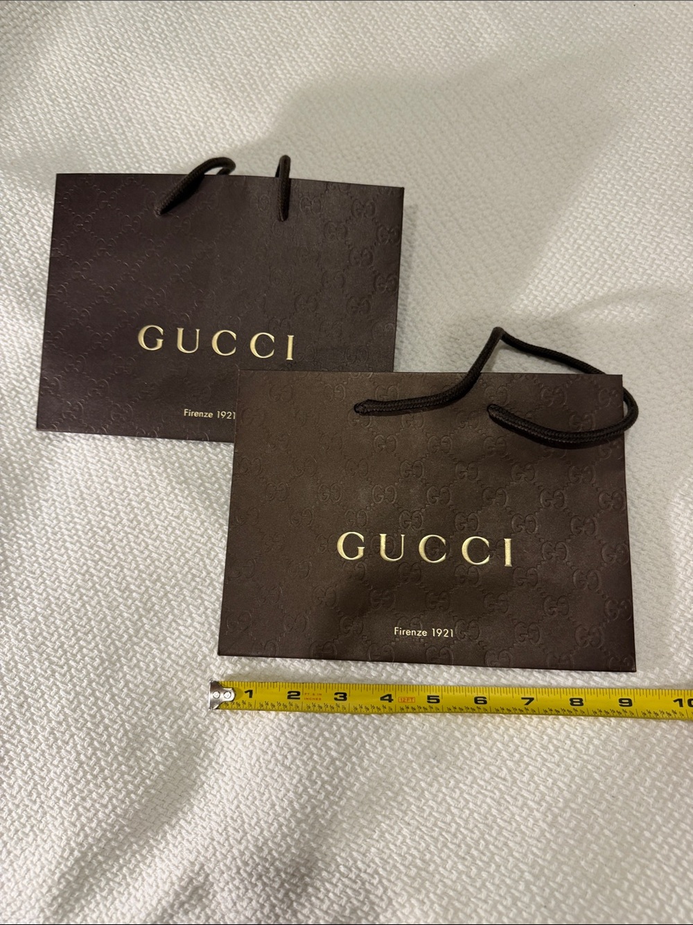 Two (2) Gucci Brown Shopping Bags with Gold Logo